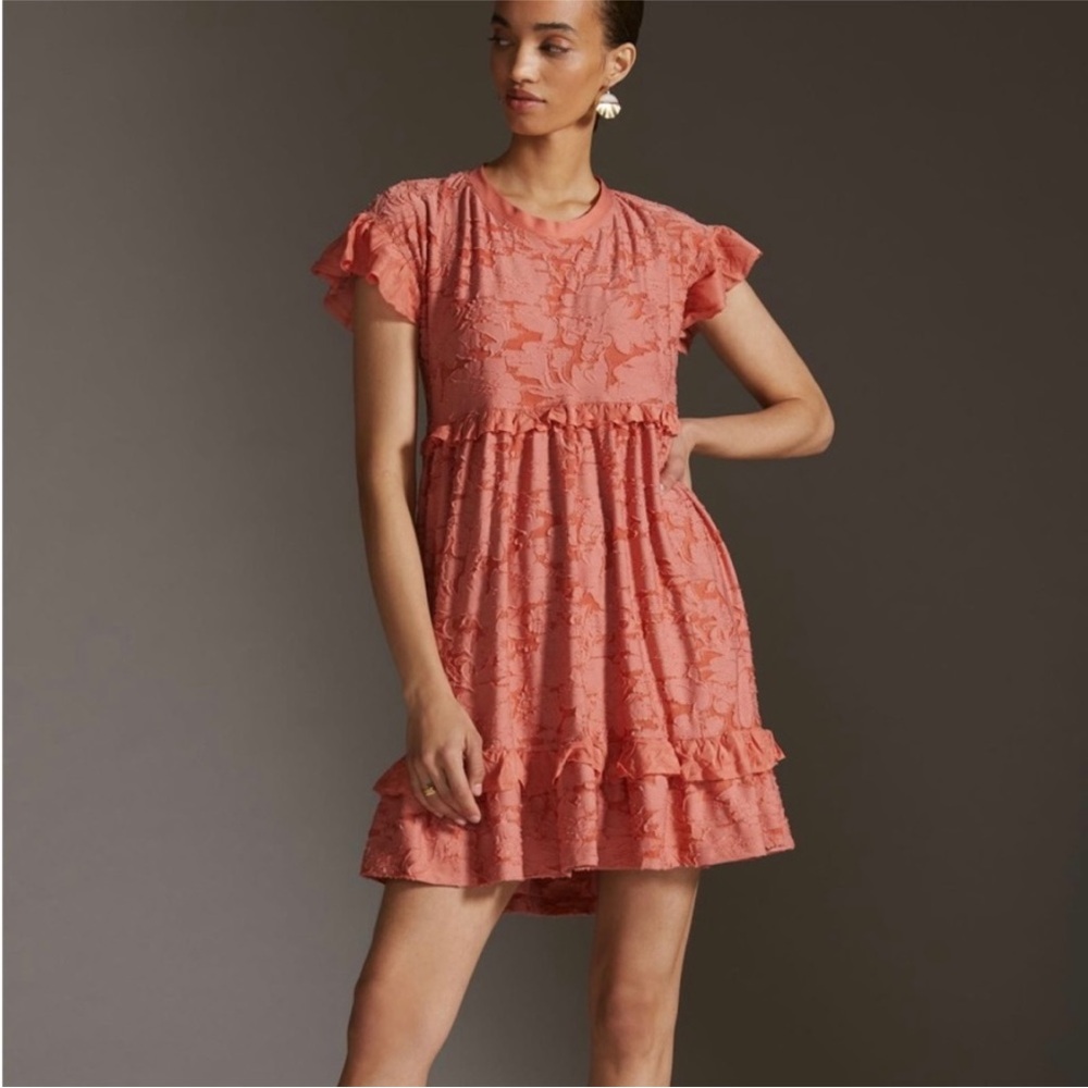 Anthropologie Ruffled Dusty Pink Lace Dress